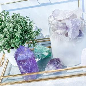 Amethyst crystal raw stone in frosted glass home decor australia