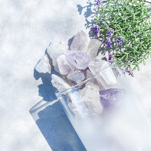 Amethyst crystal raw stone in frosted glass home decor australia