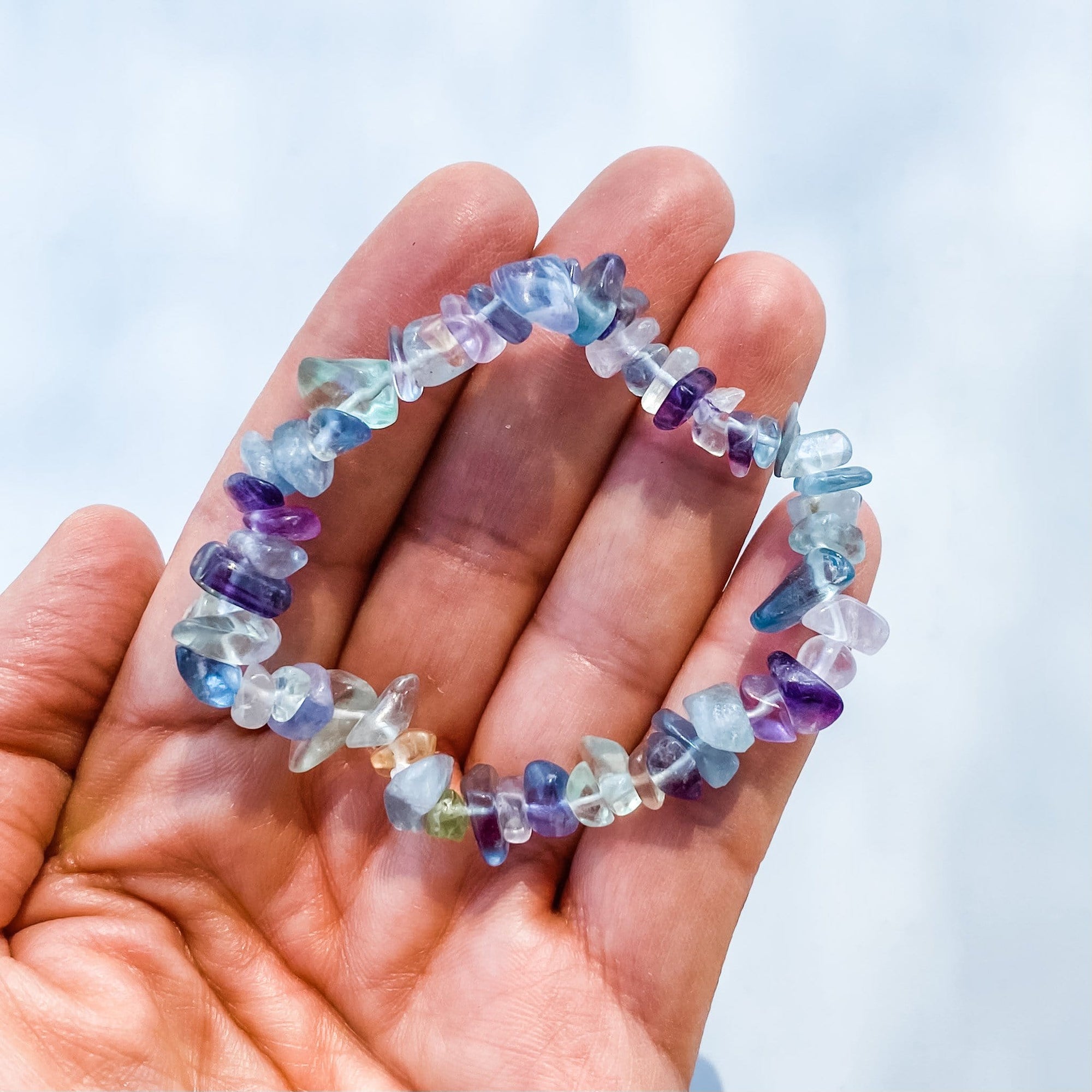 Fluorite rainbow crystal chip healing stretch bracelet australia