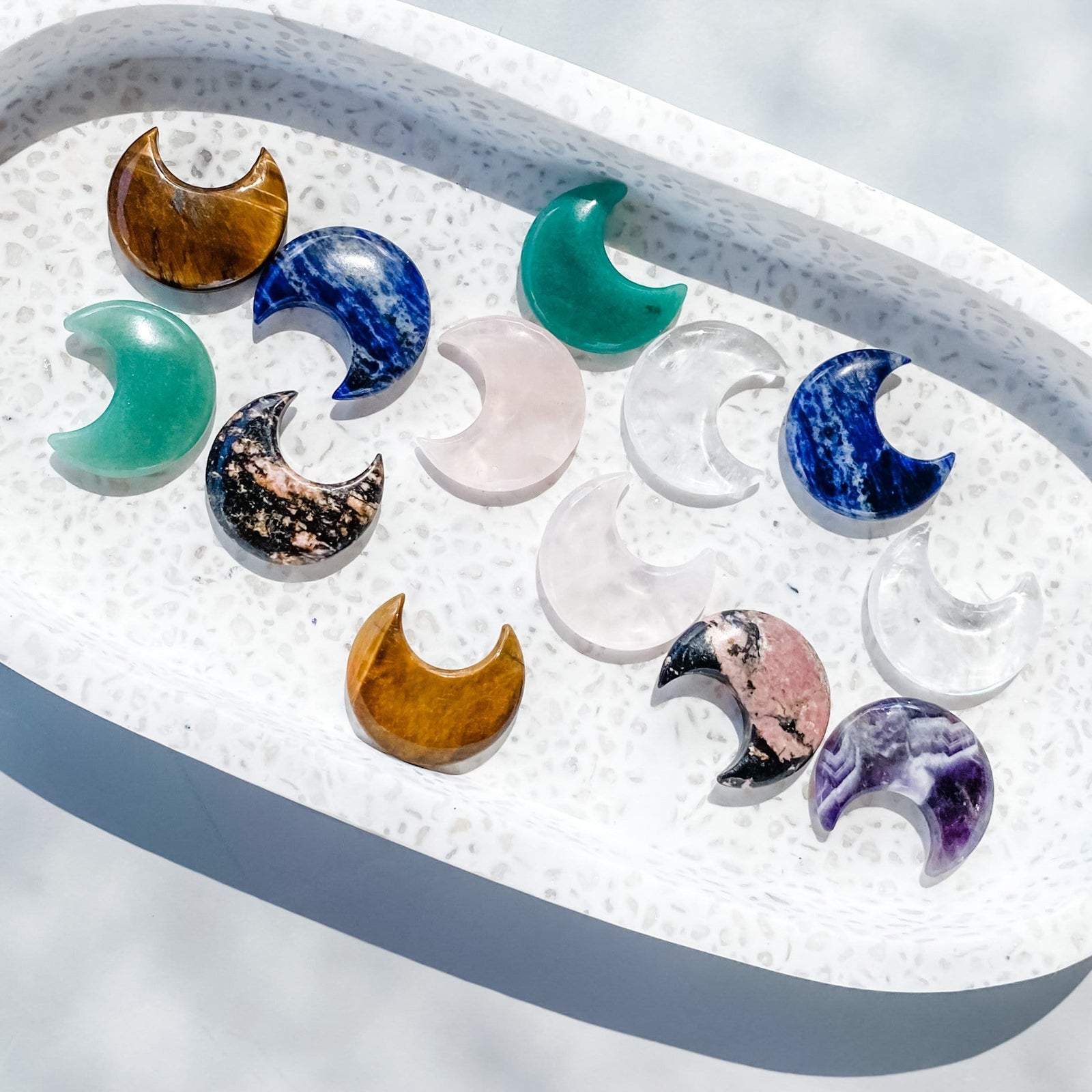 mini moon crescent shaped crystal stone carvings rose gemrox australia