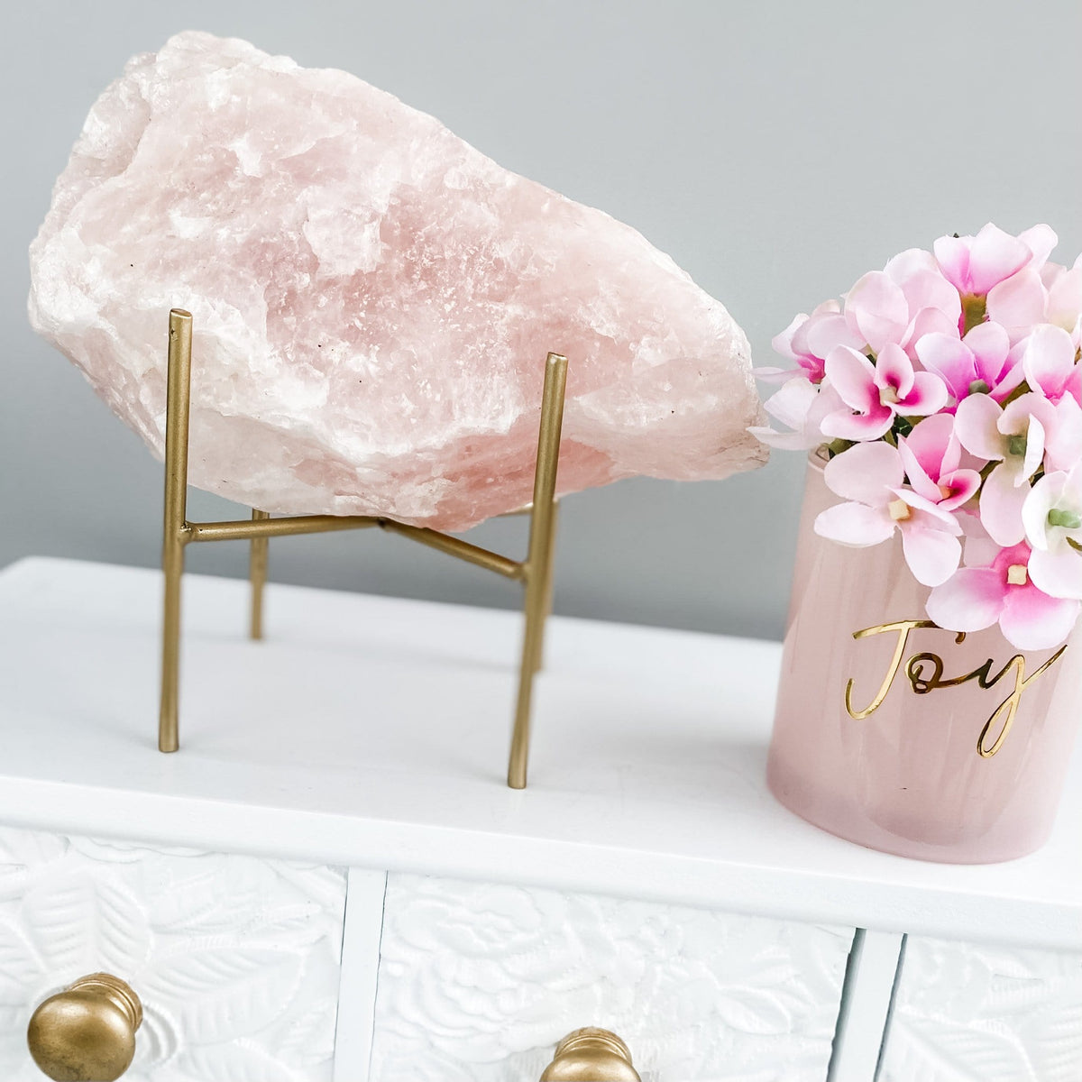 Rose Quartz Raw Rough Stone chunk with stand decor gemrox australia