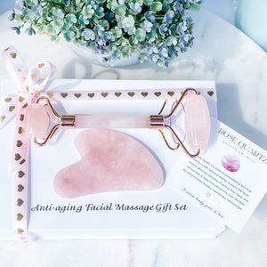 S810 Rose Quartz crystal stone gua sha and face roller duo beauty set australia. natural rose quartz stone beauty tools australia. gemrox sydney 1