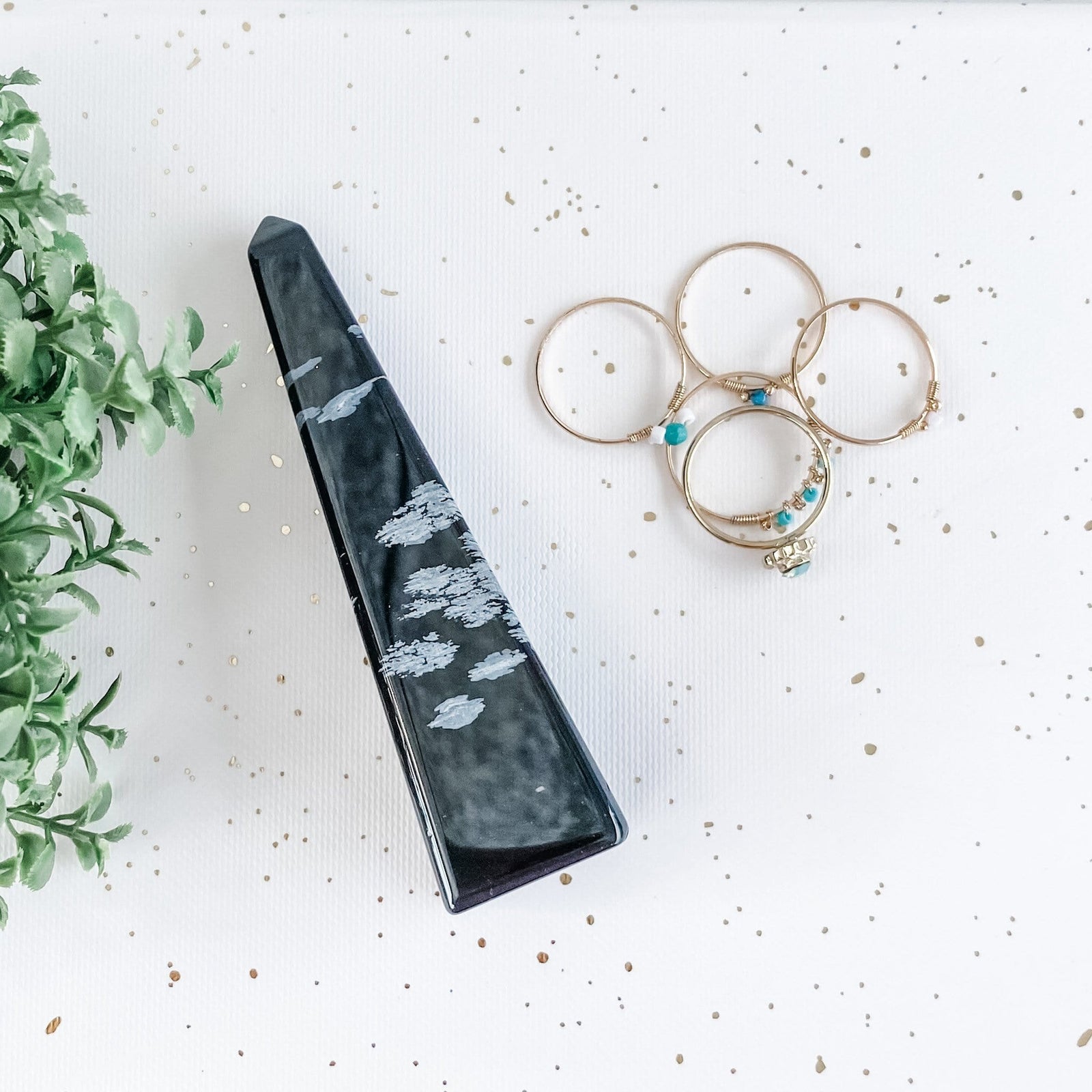 Black Obsidian snowflake obelisk ring holder ring stand tower generator point gemrox australia 