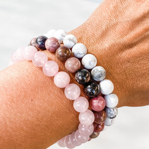 Rose Quartz White Howlite Rhodonite Crystal Bracelet Set of 3 gift pack box gemrox australia