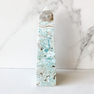 caribean blue calcite obelisk tower gemrox australia