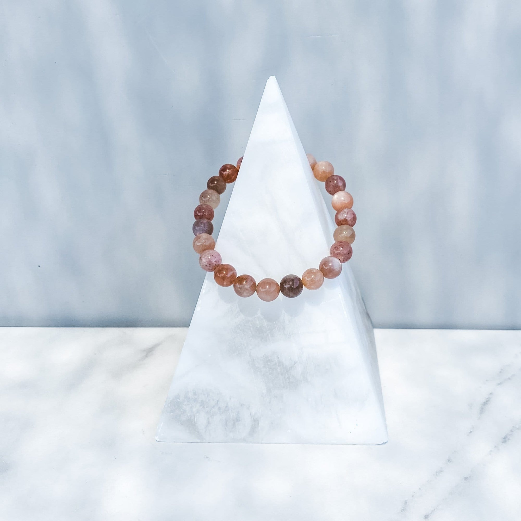 S921 Peach Moonstone crystal beaded stone stretch bracelet gemrox australia