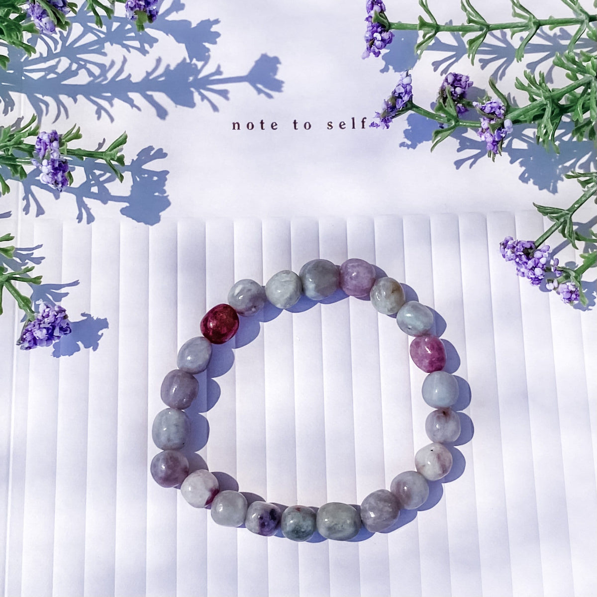 S923 Lepidolite crystal beaded stone nugget stretch bracelet gemrox australia