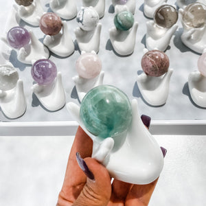 S945 White ceramic hand shaped crystal sphere stand holder gemrox australia