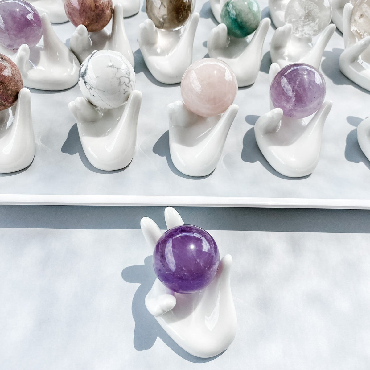 S945 White ceramic hand shaped crystal sphere stand holder gemrox australia