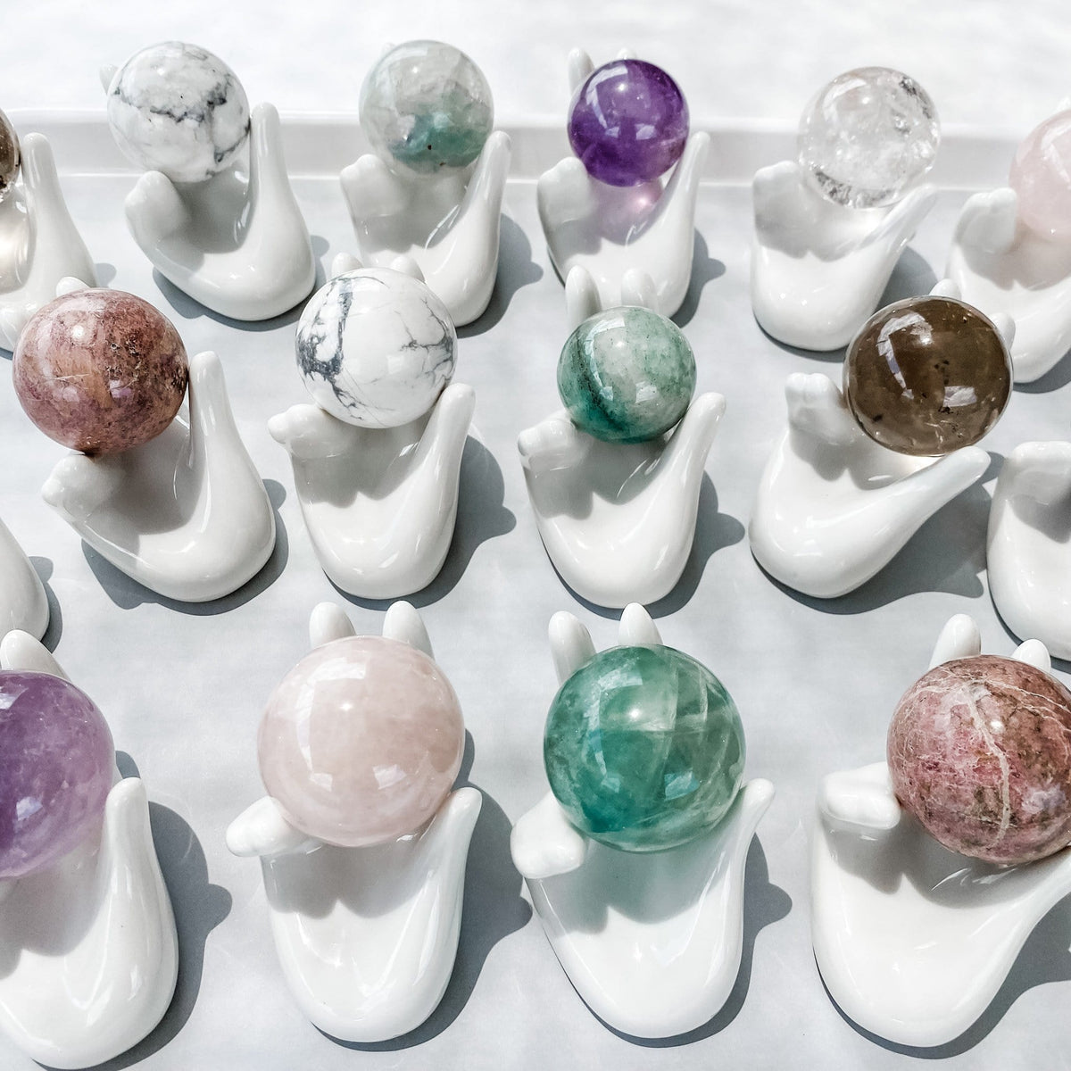 S945 White ceramic hand shaped crystal sphere stand holder gemrox australia