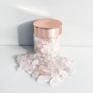 S958 Crystal Chip Stones in Glass Jar Rose Quartz Amethyst Fluorite Citrine Clear Quartz Gemrox Australia