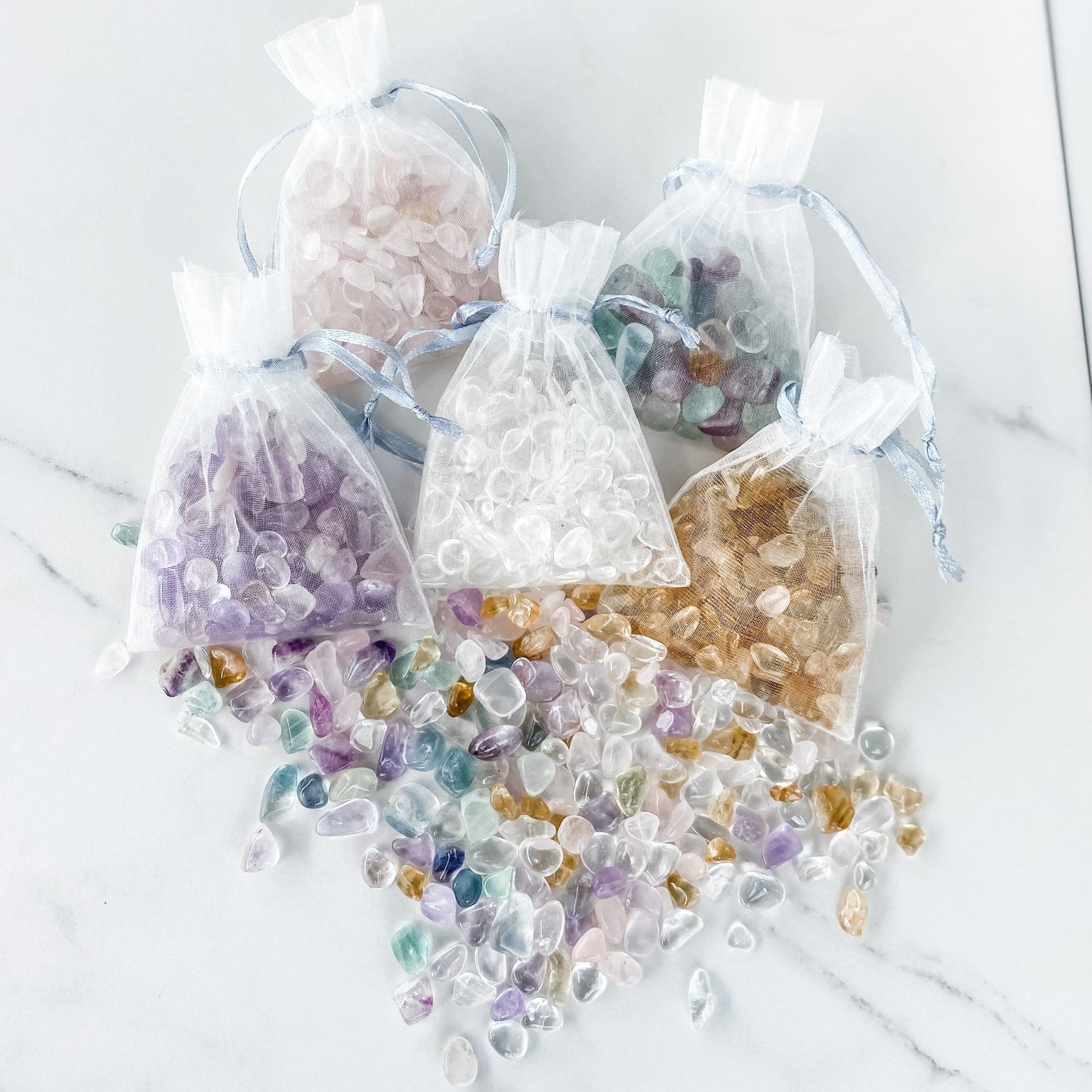 crystal chip stones in organza bag rose quartz amethyst clear quartz fluorite clear quartz citrine gemrox australia