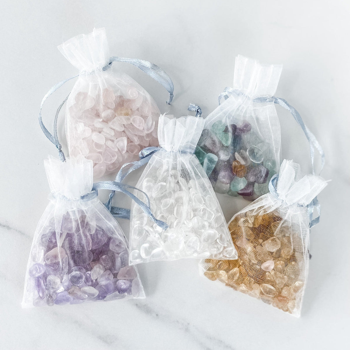 crystal chip stones in organza bag rose quartz amethyst clear quartz fluorite clear quartz citrine gemrox australia