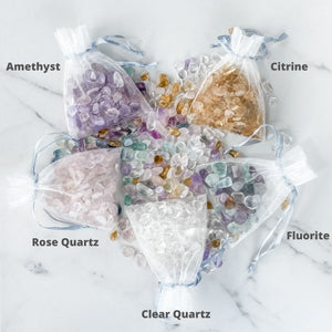 crystal chip stones in organza bag rose quartz amethyst clear quartz fluorite clear quartz citrine gemrox australia