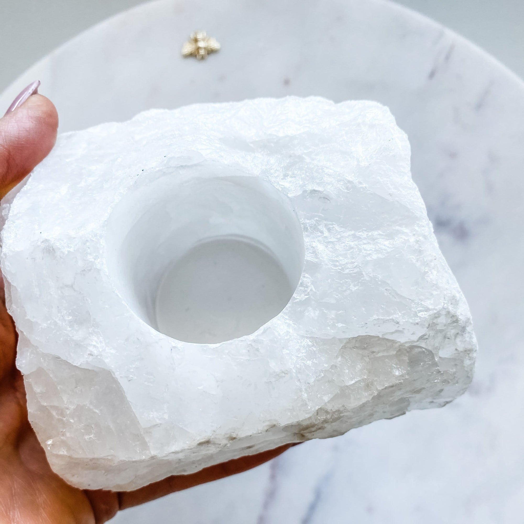 Clear Quartz Crystal Tealight Candle Holder