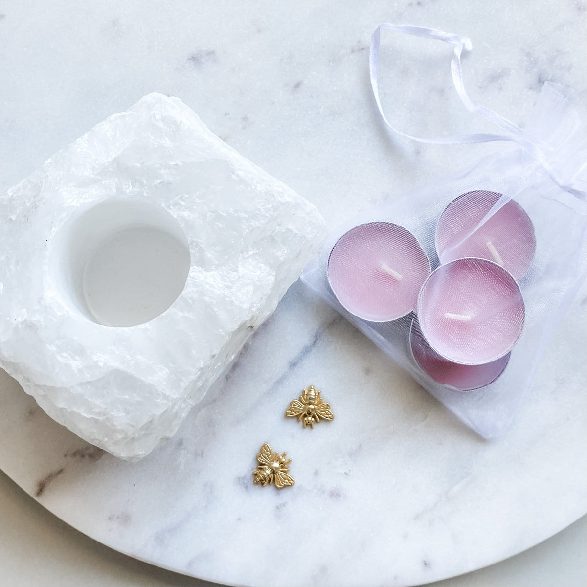 Clear Quartz Crystal Tealight Candle Holder