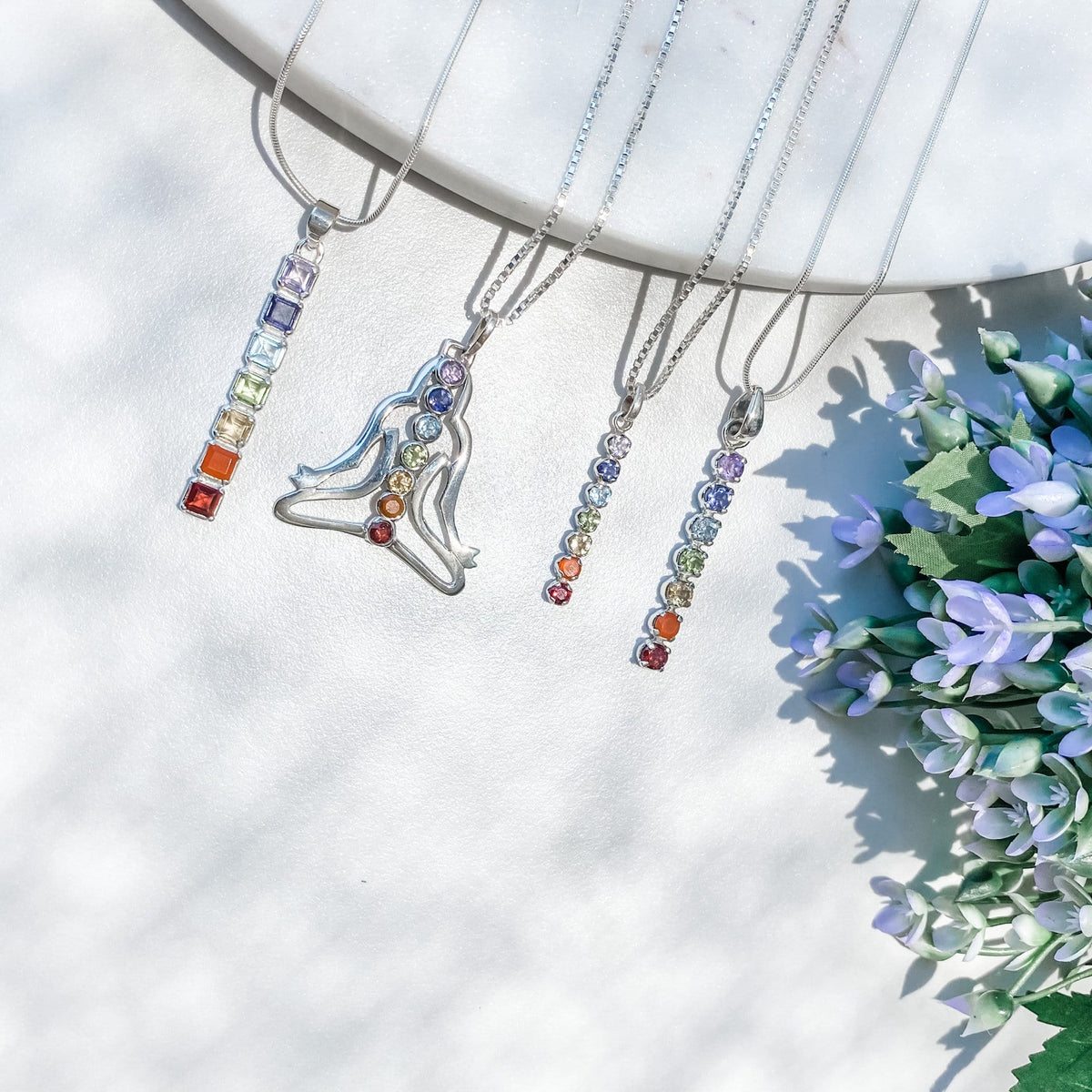 s1010 Chakra 7 gemstone bar yoga meditation necklace sterling silver 925 australia gemrox 5