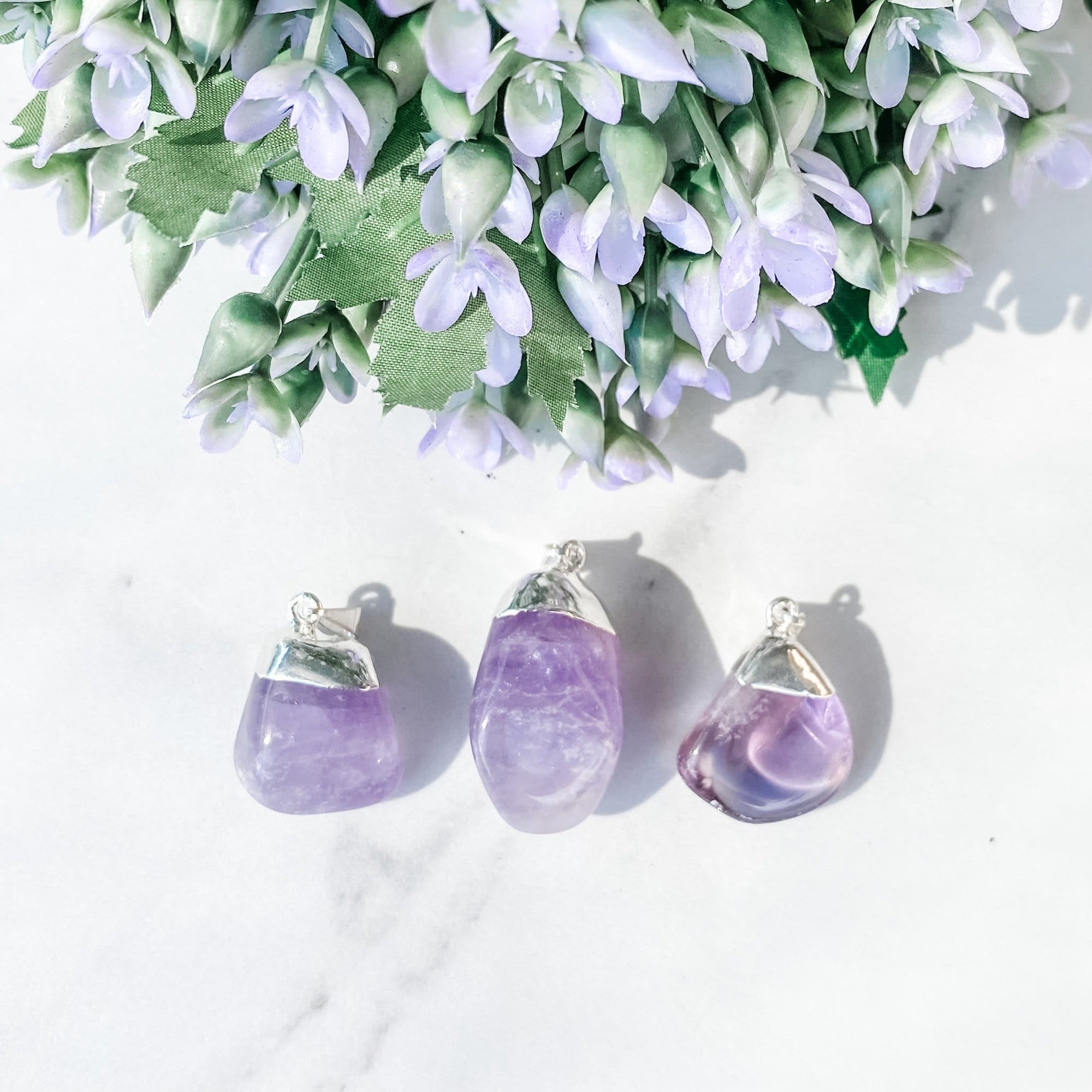 s1016 Amethyst crystal tumbled stone tear drop pendant silver necklace crystals australia gemrox 1