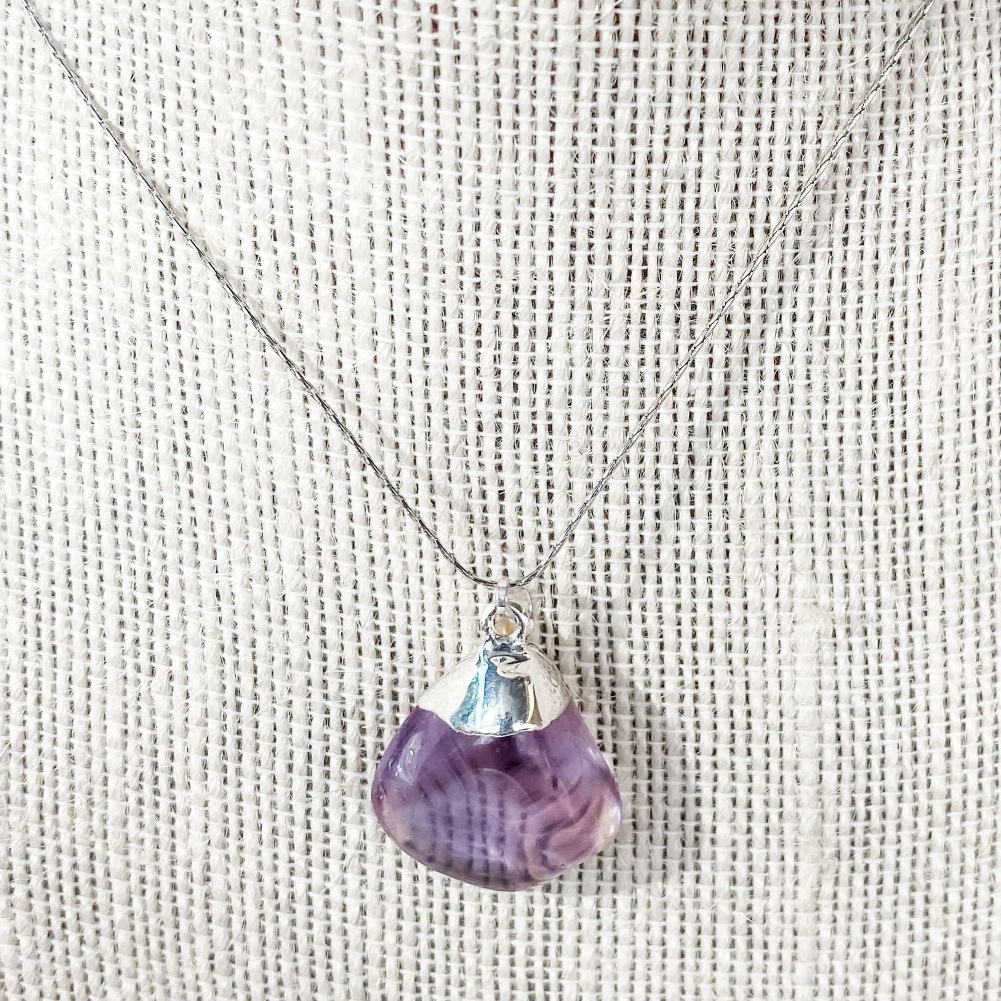 s1016 Amethyst crystal tumbled stone tear drop pendant silver necklace crystals australia gemrox 1