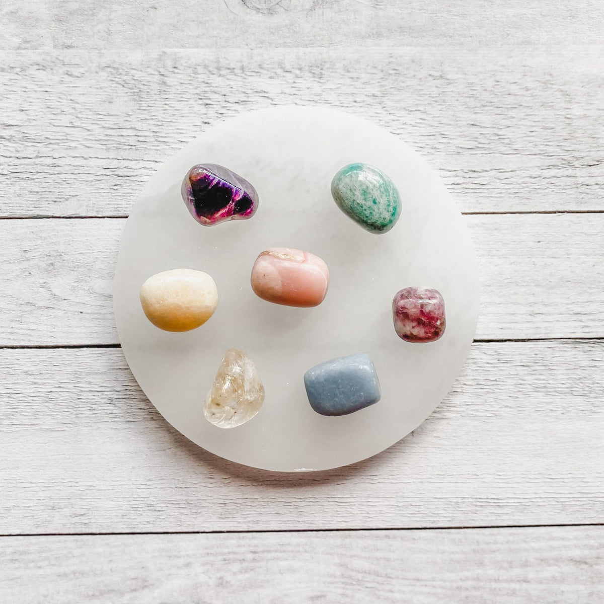 selenite crystal 14cm round charging plate australia