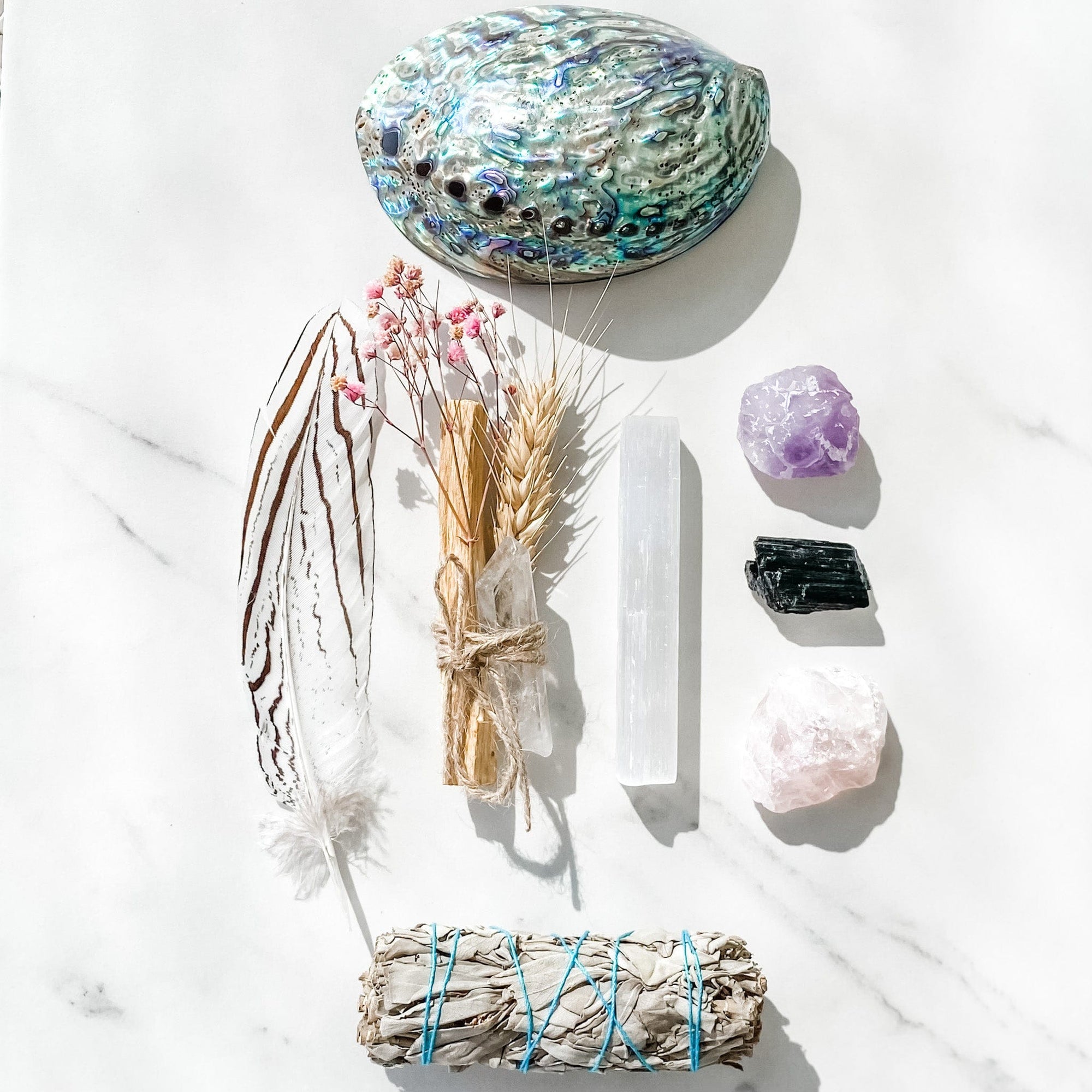 s1067 natural abalone cleansing smudging ritual crystal kit home protection eliminate negative energy crystals australia gemrox sydney 2