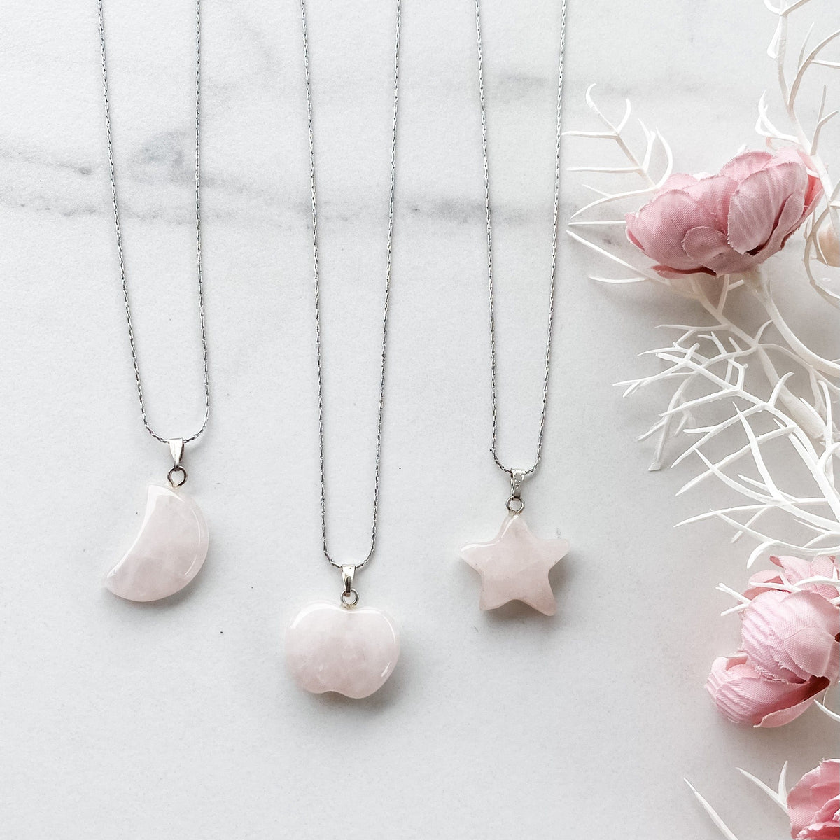 s1075 rose quartz crystal stone moon crescent necklace star necklace apple shaped necklace pendant australia gemrox sydney 1