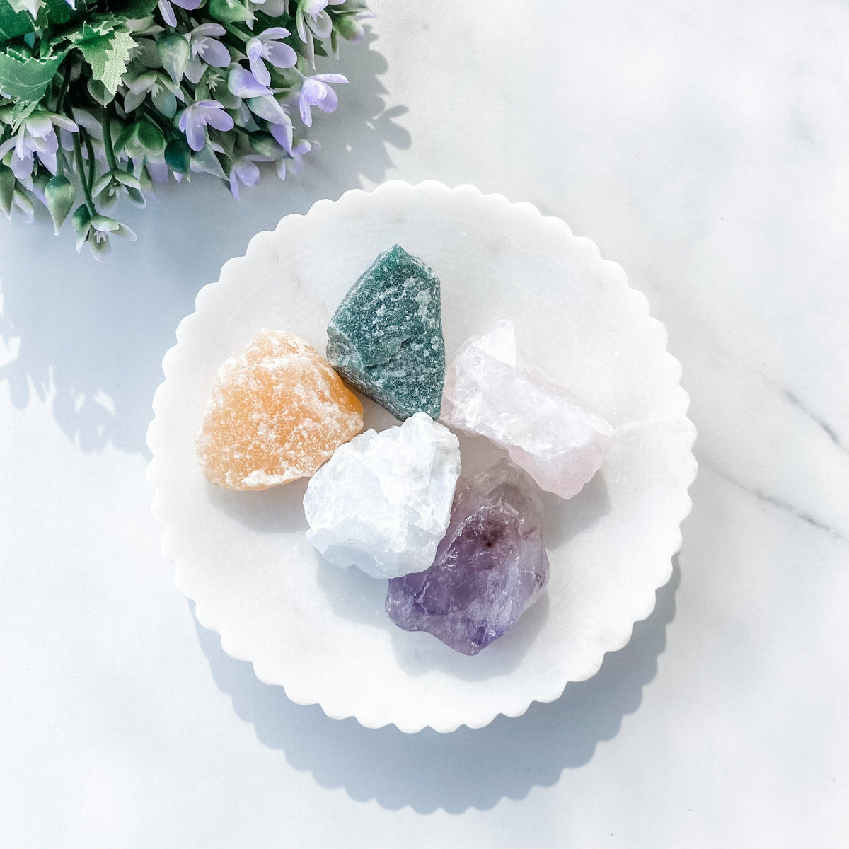 s1112 rocks box set of 5 raw stones crystal kit australia amethyst calcite rose quartz green aventurine gemrox 1