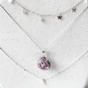 s1158 Lepidolite raw stone crystal pendant necklace australia.Pink purple lepidolite raw stone pendant silver necklace australia.crystals australia.gemrox sydney 1