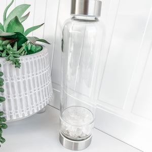 s1292 clear quartz crystal water bottle 450ml australia.crystal water bottle with stones australia.glass crystal stainless steel water bottle australia.gemrox sydney 1