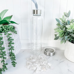 s1292 clear quartz crystal water bottle 450ml australia.crystal water bottle with stones australia.glass crystal stainless steel water bottle australia.gemrox sydney 1