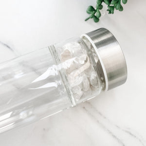 s1292 clear quartz crystal water bottle 450ml australia.crystal water bottle with stones australia.glass crystal stainless steel water bottle australia.gemrox sydney 1
