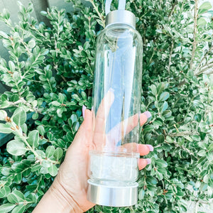 s1292 clear quartz crystal water bottle 450ml australia.crystal water bottle with stones australia.glass crystal stainless steel water bottle australia.gemrox sydney 1