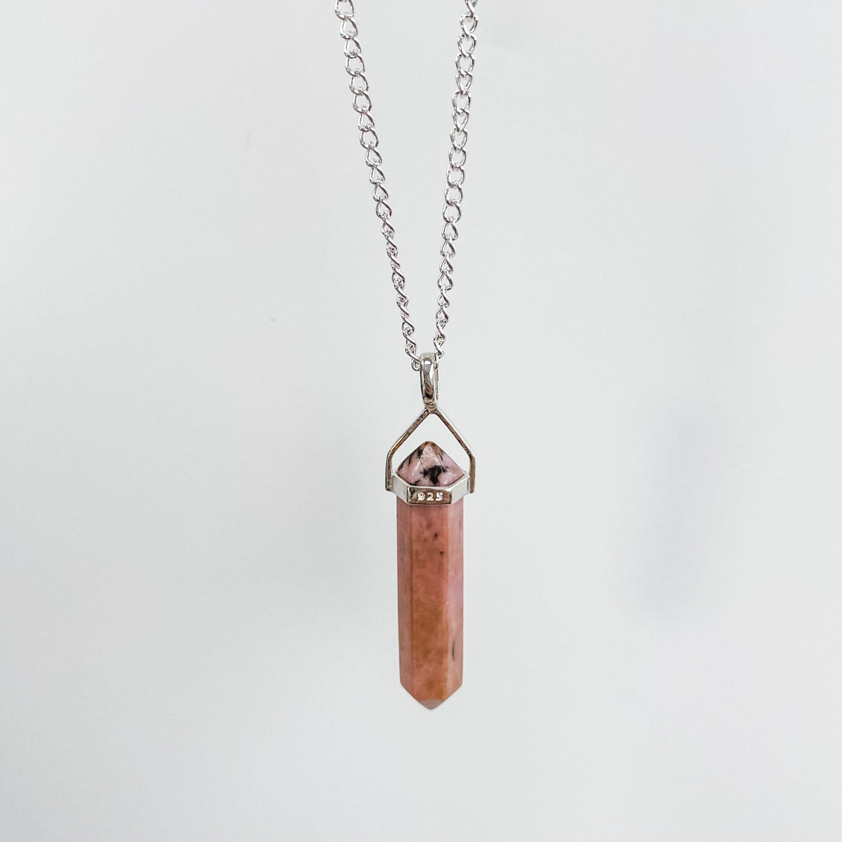 s1308 rhodonite double terminated point pendant necklace sterling silver 925 australia.rhodonite stone pendant necklace silver australia.gemrox sydney 1