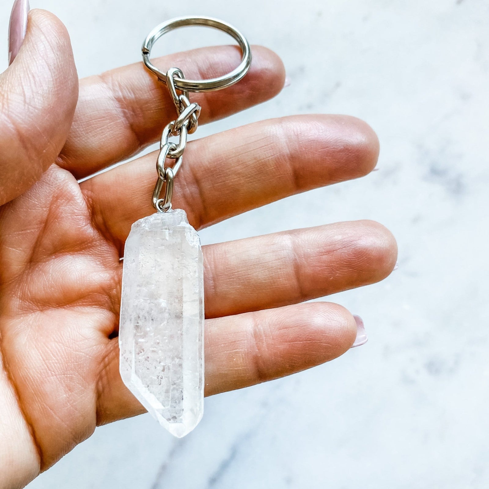 clear quartz crystal raw stone keyring keychain australia