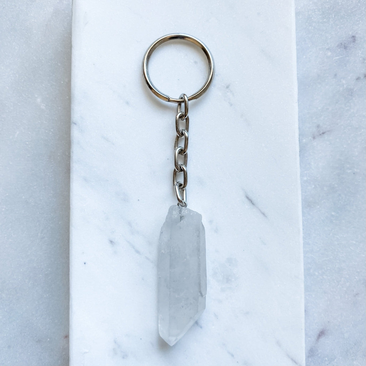 Clear Quartz Raw Stone Keyring