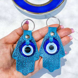 s1330 turkish evil eye hamsa hand protection hand made leather look key ring key chain australia gemrox sydney 1