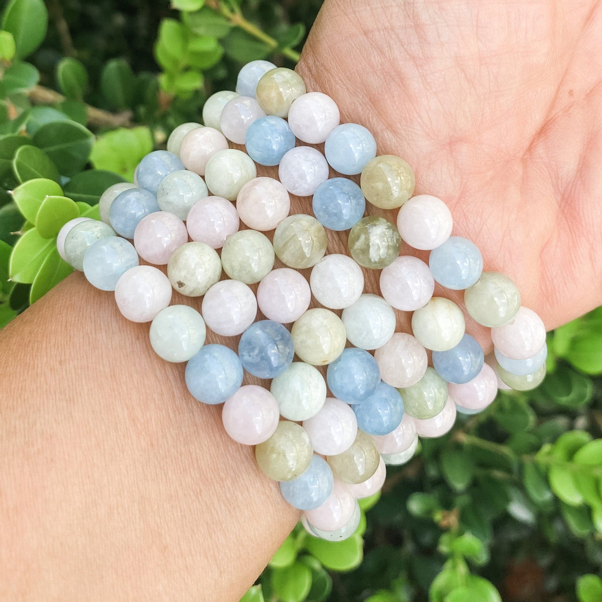 s1366 morganite aquamarine heliodor crystal beaded 8mm stone stretch elastic healing bracelet australia gemrox sydney 1