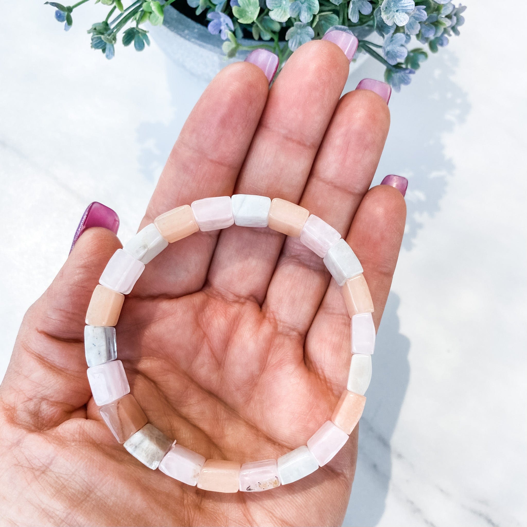 Morganite Aquamarine and Heliodor Stone Stretch Cuff Bracelet