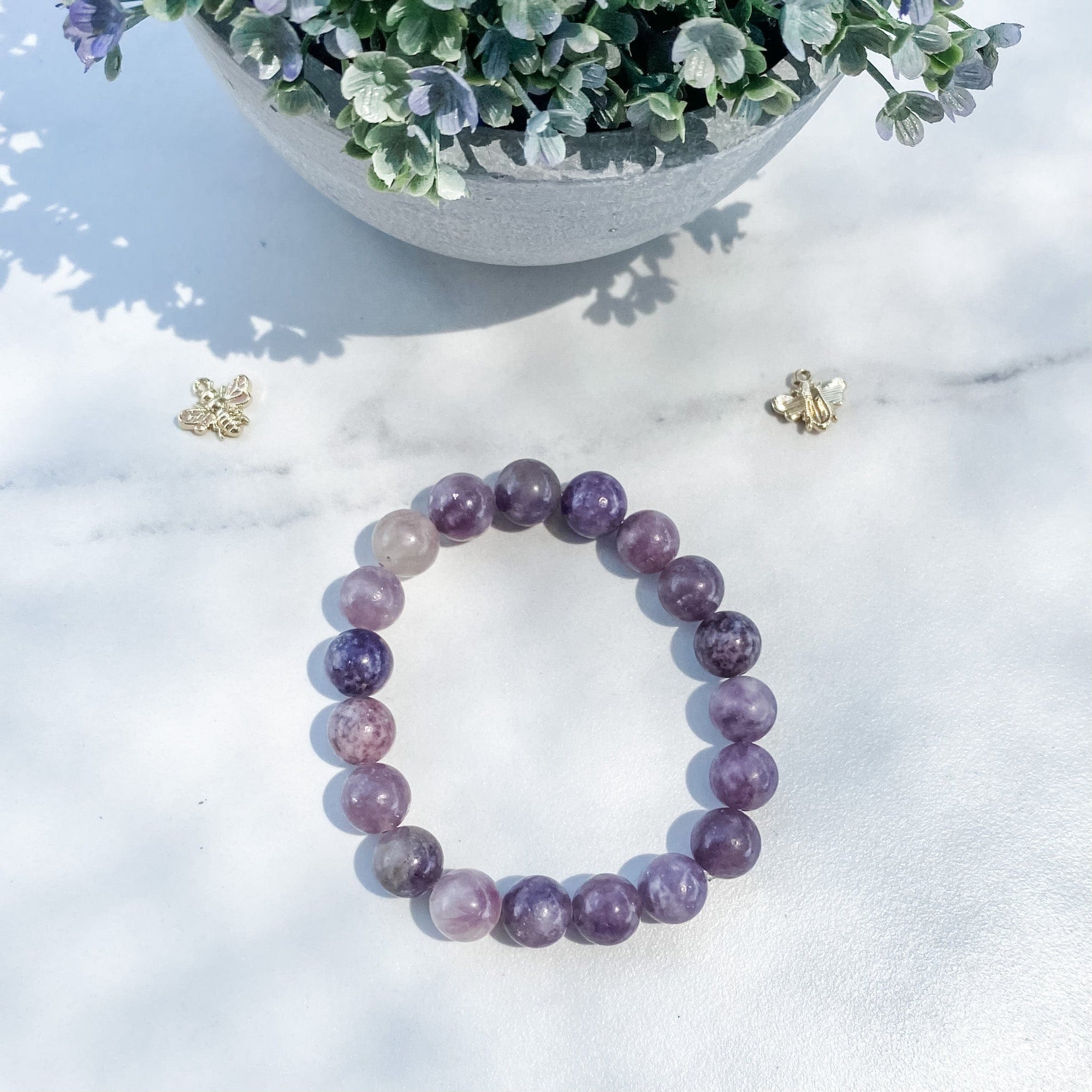 s1371 pink purple lepidolite crystal beaded 10mm stone stretch elastic healing bracelet australia gemrox sydney 1