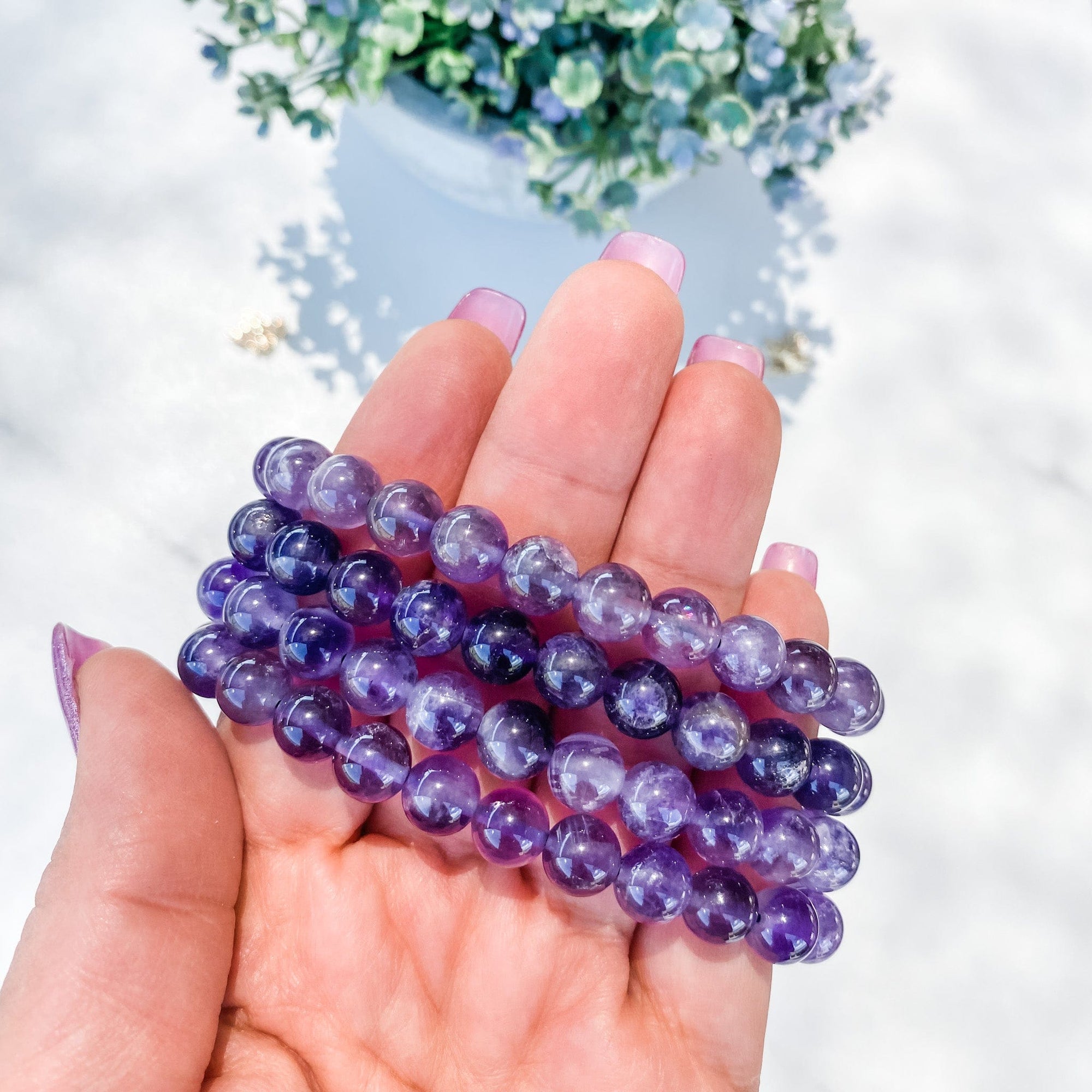 s1372 amethyst crytstal beaded 8mm stone stretch elastic healing bracelet australia gemrox sydney 1