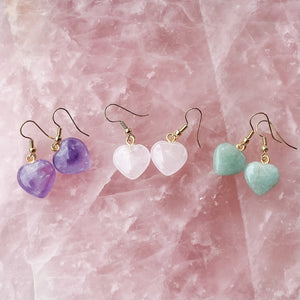 s1373 rose quartz amethyst green aventurine crystal heart shaped stone earrings australia gemrox sydney 1