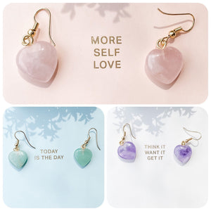 s1373 rose quartz amethyst green aventurine crystal heart shaped stone earrings australia gemrox sydney 1