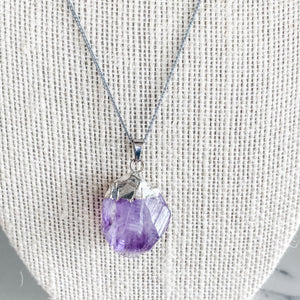 s1375 natural amethyst crystal raw stone point silver metal necklace jewellery australia gemrox sydney 1