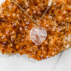s1382 clear quartz crsystal heart shaped stone pendant necklace 40cm in gold metal jewellery jewelery australia gemrox sydney 1
