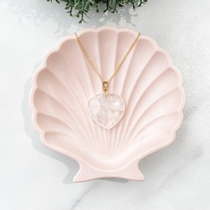 s1382 clear quartz crsystal heart shaped stone pendant necklace 40cm in gold metal jewellery jewelery australia gemrox sydney 1