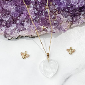 s1382 clear quartz crsystal heart shaped stone pendant necklace 40cm in gold metal jewellery jewelery australia gemrox sydney 1