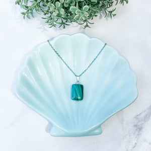 s1387 malachite crystal rectangular shape stone pendant necklace 42cm silver stainless steel australia gemrox sydney 1