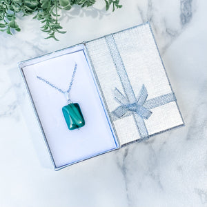 s1387 malachite crystal rectangular shape stone pendant necklace 42cm silver stainless steel australia gemrox sydney 1