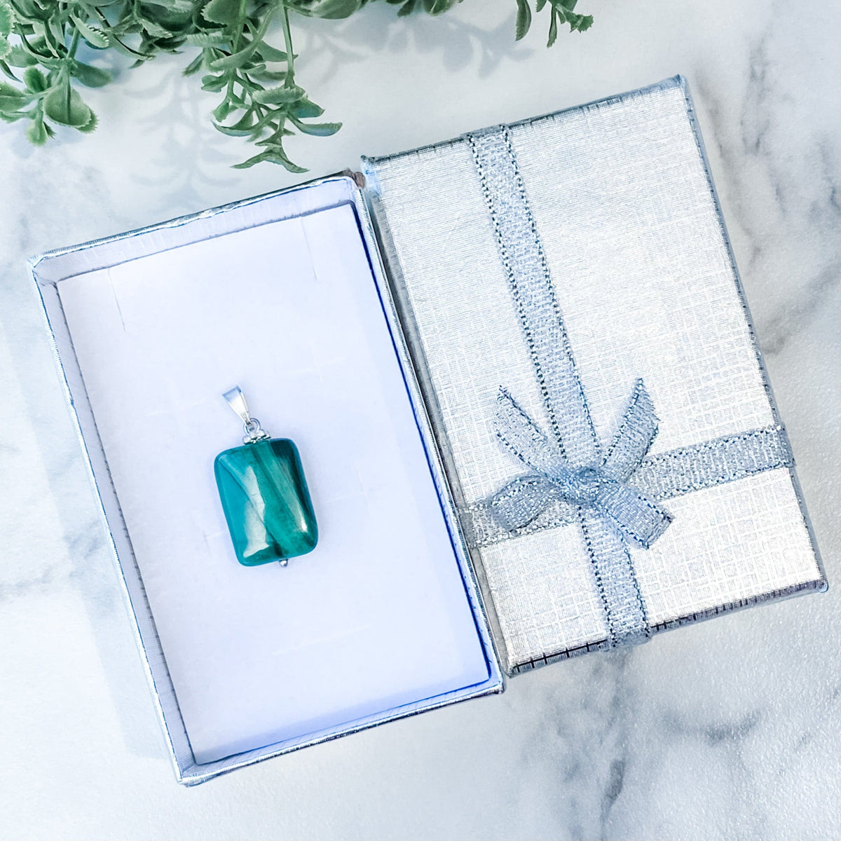 s1387 malachite crystal rectangular shape stone pendant necklace 42cm silver stainless steel australia gemrox sydney 1