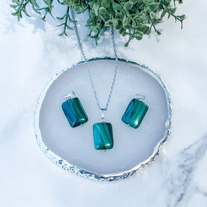 s1387 malachite crystal rectangular shape stone pendant necklace 42cm silver stainless steel australia gemrox sydney 1